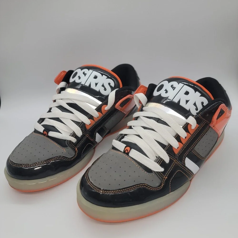 RARE Vintage Osiris NYC 83 Low Shoes Men's 12 Black Orange Patent Y2K Chunky NEW